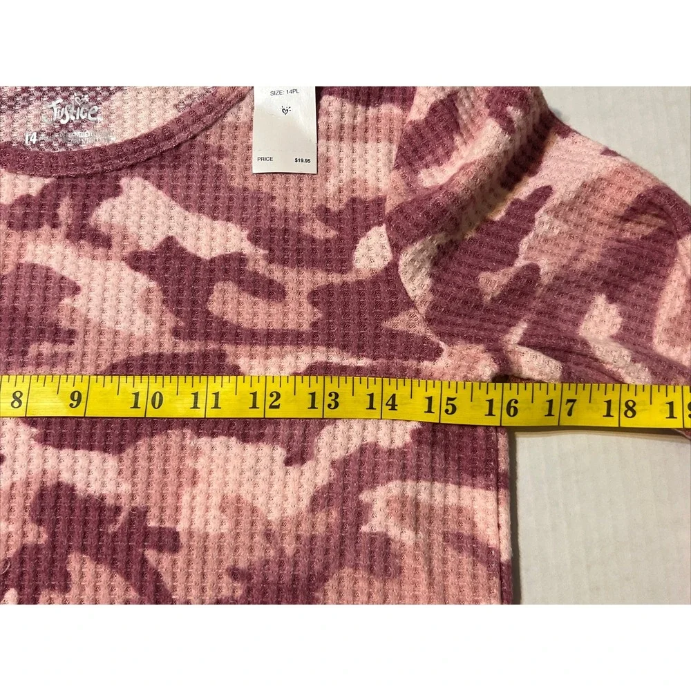 Justice Pink Camo Waffle‎ Top Shirt Long Sleeve Girls Youth SZ 14 PL NEW